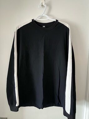 H&M Black Long-Sleeve Tee with White Sleeve Panels